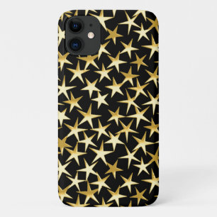 Gold stars on a black background iPhone 11 case