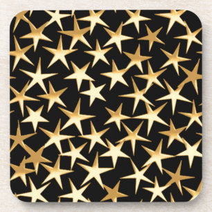 Gold stars on a black background coaster