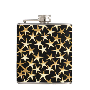 Gold stars on a black background hip flask