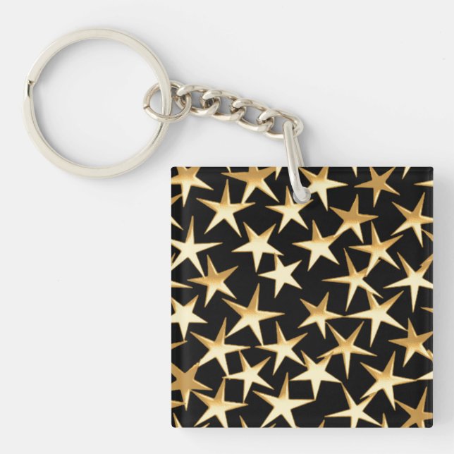 Gold stars on a black background keychain (Front)