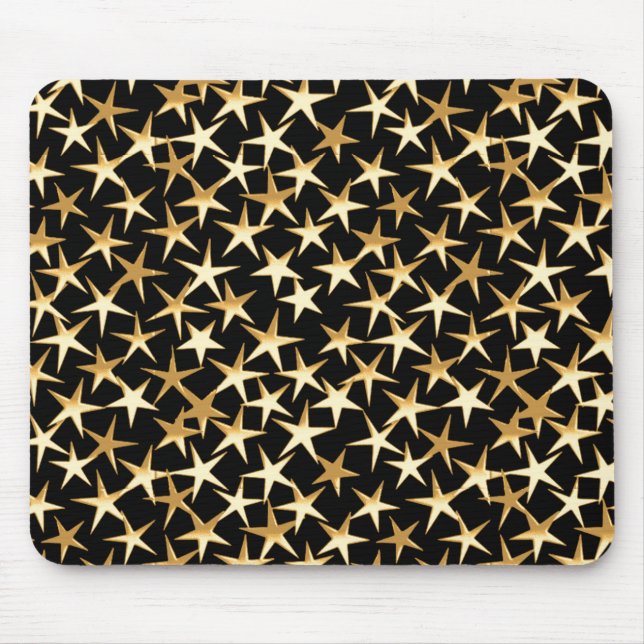 Gold stars on a black background mouse pad (Front)