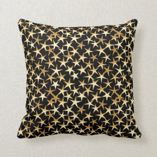 Gold stars on a black background throw pillow