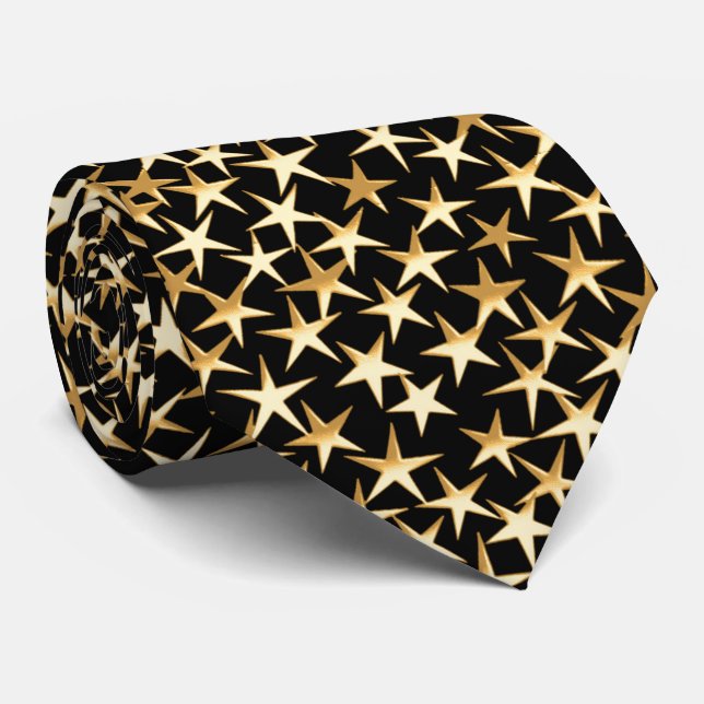 Gold stars on a black background tie (Rolled)