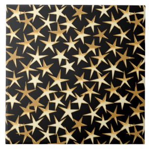 Gold stars on a black background tile