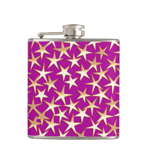 Gold stars on amethyst purple hip flask
