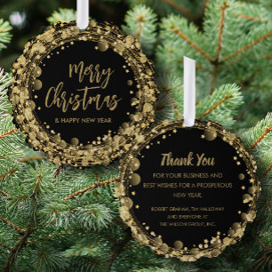 Gold Stars on Black Business Thank You Ornament Card