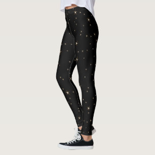 Gold Stars on Black Leggings