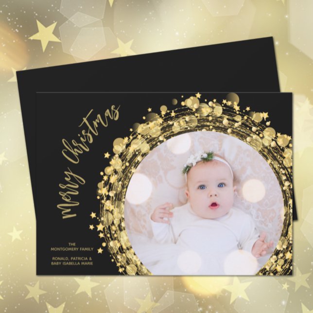 Gold Stars on Black Merry Christmas Holiday Card (Creator Uploaded)