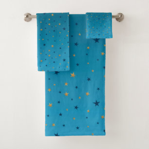 Gold stars on blue. bath towel set