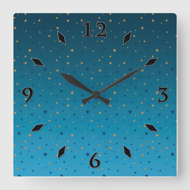 Gold stars on blue.  square wall clock (Front)