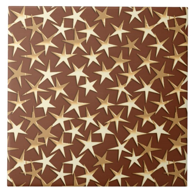 Gold stars on chocolate brown tile (Front)