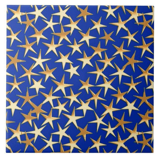 Gold stars on cobalt blue tile (Front)