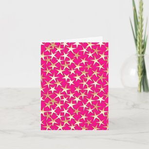 Gold stars on fuchsia pink holiday card