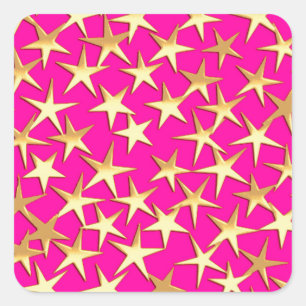 Gold stars on fuchsia pink square sticker