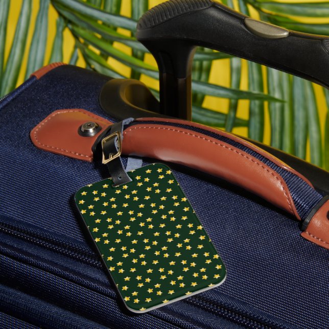 Gold stars on green luggage tag (Front Insitu 1)
