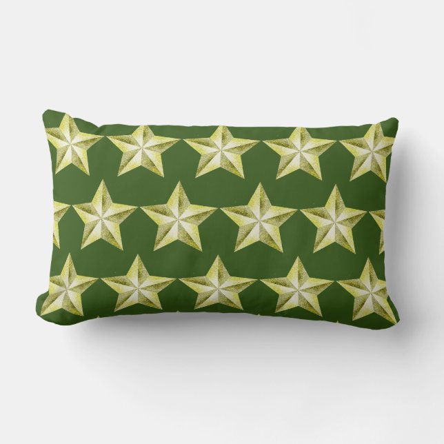 Gold Stars on Green Lumbar Pillow (Front)