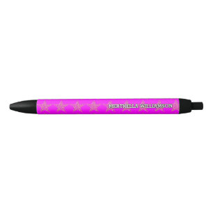 Gold Stars on HOT PINK   Personalized Black Ink Pen