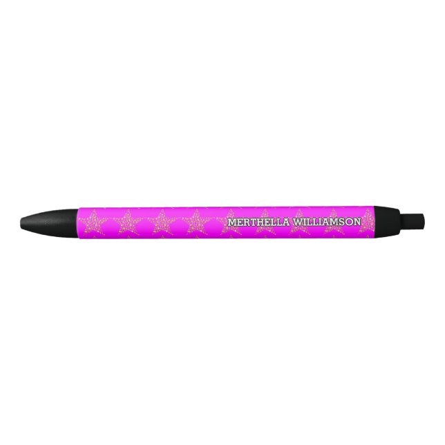 Gold Stars on HOT PINK | Personalized Black Ink Pen (Front)