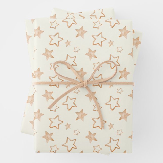 Gold Stars on Ivory Wrapping Paper Sheet (In situ)