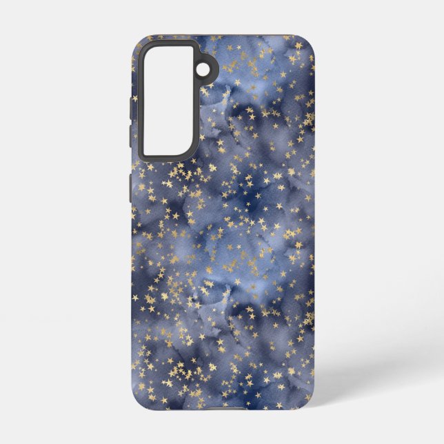 Gold Stars On Light Navy Night Sky  Samsung Galaxy S21 Case (Back)