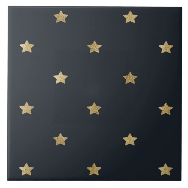 Gold stars on midnight black sky tile (Front)