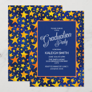 Gold Stars on Navy Blue Graduation Party Invitation