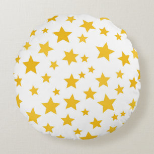gold stars on white background round pillow