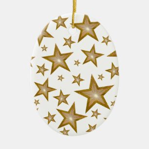 Gold Stars ornament oval white