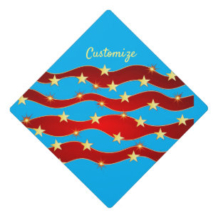 Gold Stars Patriotic Sky Thunder_Cove Graduation Cap Topper