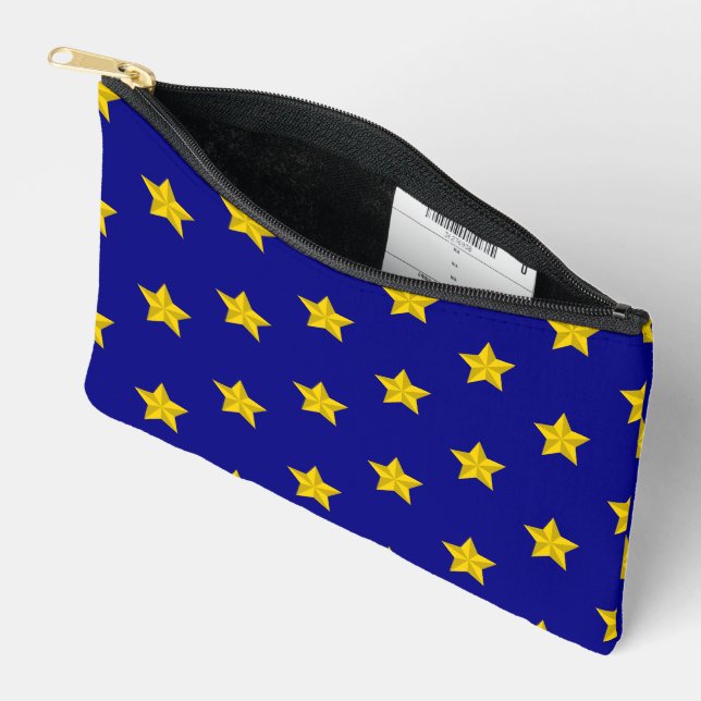 Gold Stars Pattern, Navy Blue, Exclusive Accessory Pouch (Open)