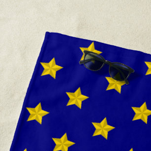 Gold Stars Pattern, Navy Blue, Exclusive Beach Towel