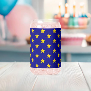 Gold Stars Pattern, Navy Blue, Exclusive Can Glass