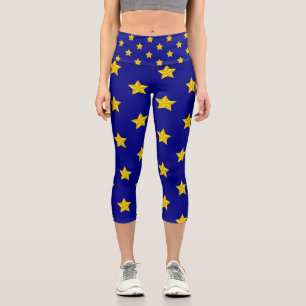 Gold Stars Pattern, Navy Blue, Exclusive Capri Leggings