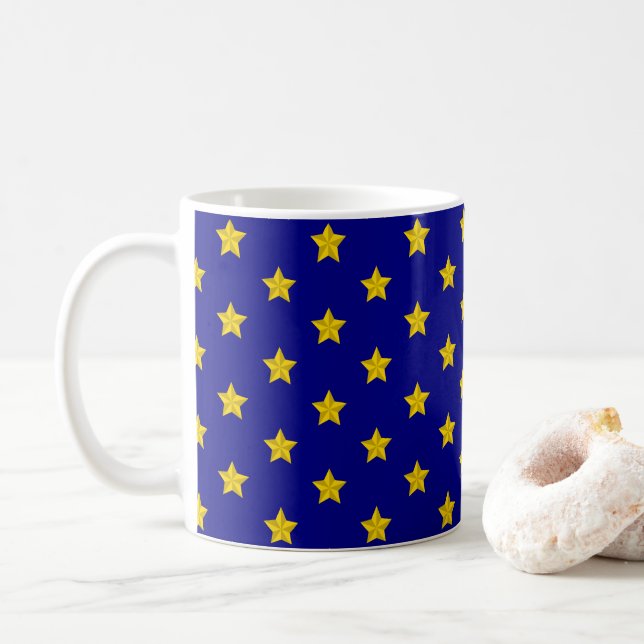Gold Stars Pattern, Navy Blue, Exclusive Coffee Mug (With Donut)