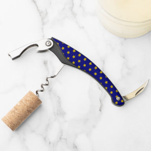 Gold Stars Pattern, Navy Blue, Exclusive Corkscrew