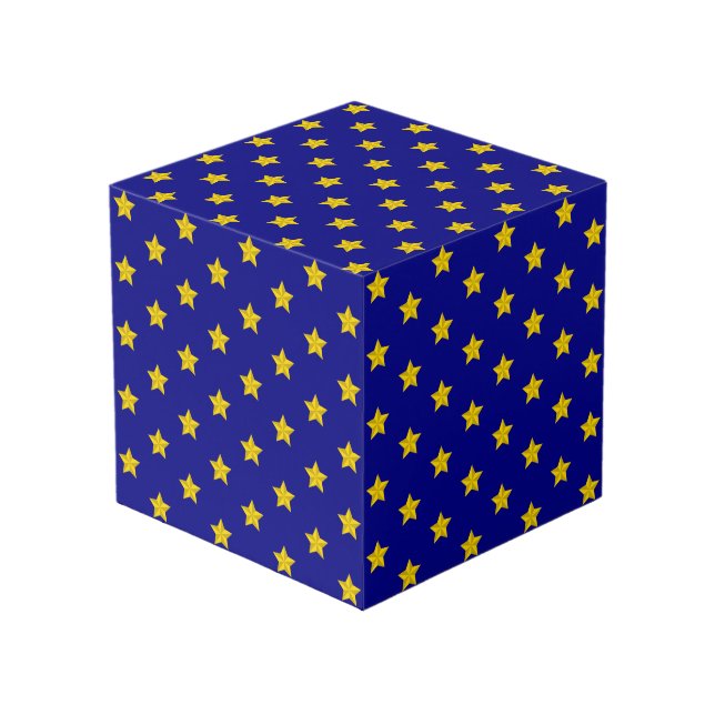 Gold Stars Pattern, Navy Blue, Exclusive Cube (Front Angled)