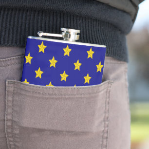 Gold Stars Pattern, Navy Blue, Exclusive Hip Flask