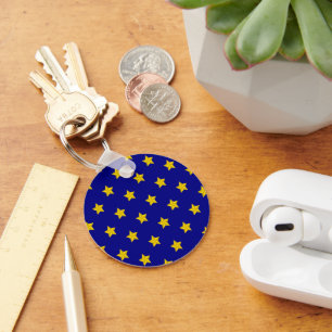 Gold Stars Pattern, Navy Blue, Exclusive Keychain