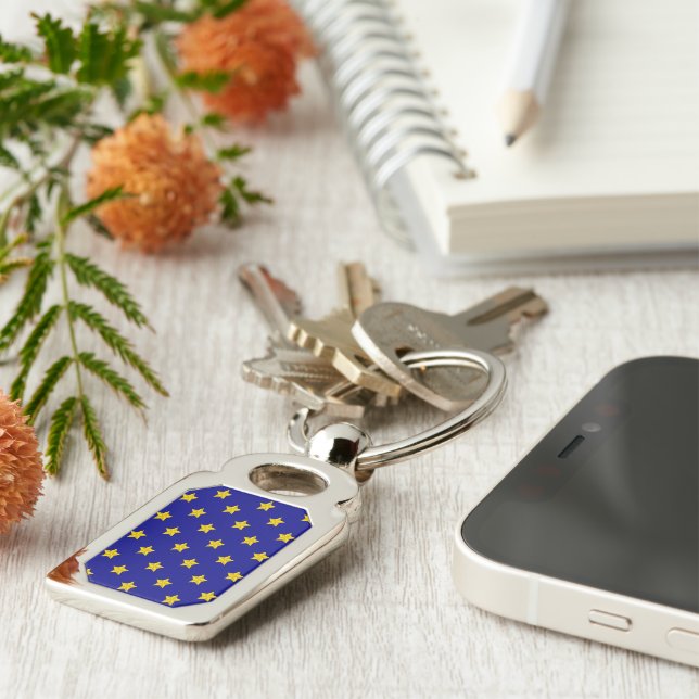 Gold Stars Pattern, Navy Blue, Exclusive Keychain (Side)