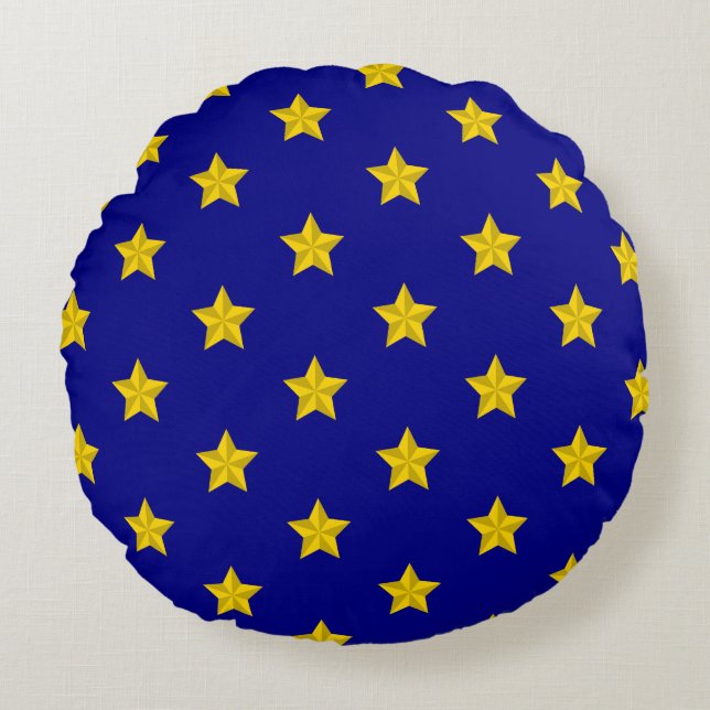 Gold Stars Pattern, Navy Blue, Exclusive Round Pillow (Front)