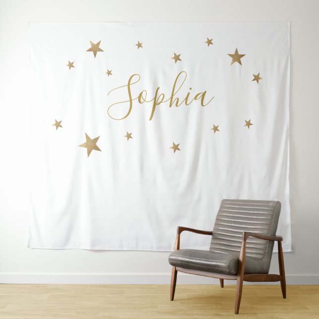 Gold Stars Personalized Name backdrop Tapestry (In Situ (Horizontal))