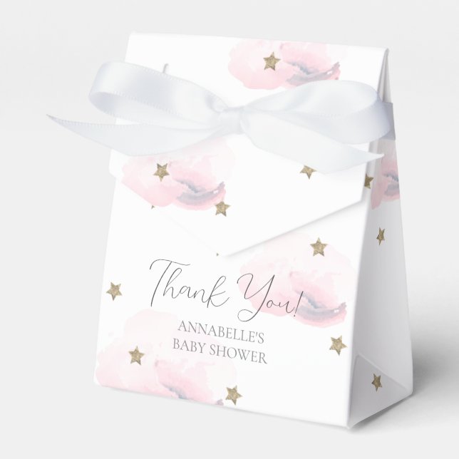 Gold Stars & Pink Clouds Baby Shower Favor Box (Front Side)