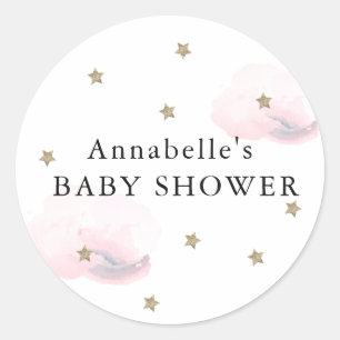 Gold Stars & Pink Clouds Baby Shower Sticker