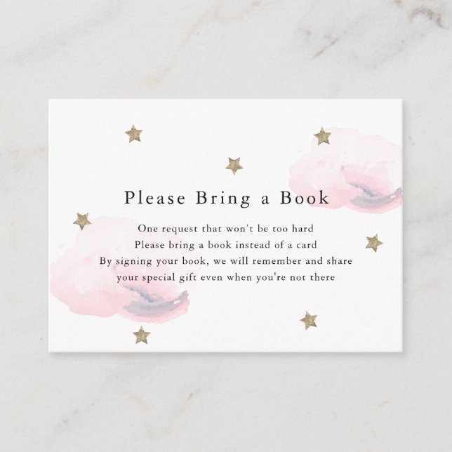 Gold Stars & Pink Clouds Please Bring a Book Card (Front)
