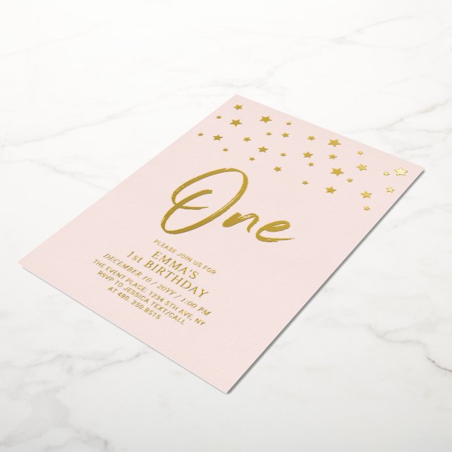 Gold Stars | Pink One 1st Birthday Party (Rotated)