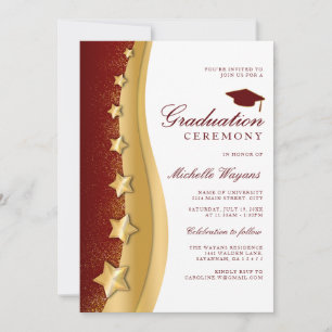 Gold Stars Red Graduation Ceremony & Party Invitation