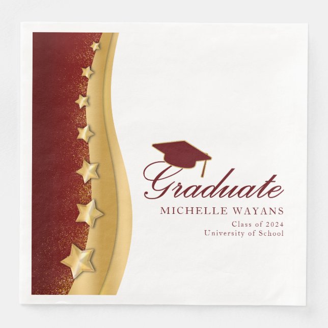 Gold Stars Red Hat Graduation Party Napkin (Front)