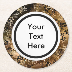 Gold Stars Round Paper Coaster