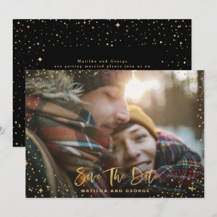 Gold stars script photo modern wedding save the date