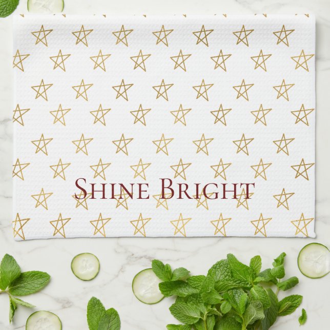 Gold Stars Shine Bright Kitchen Towel (Folded)